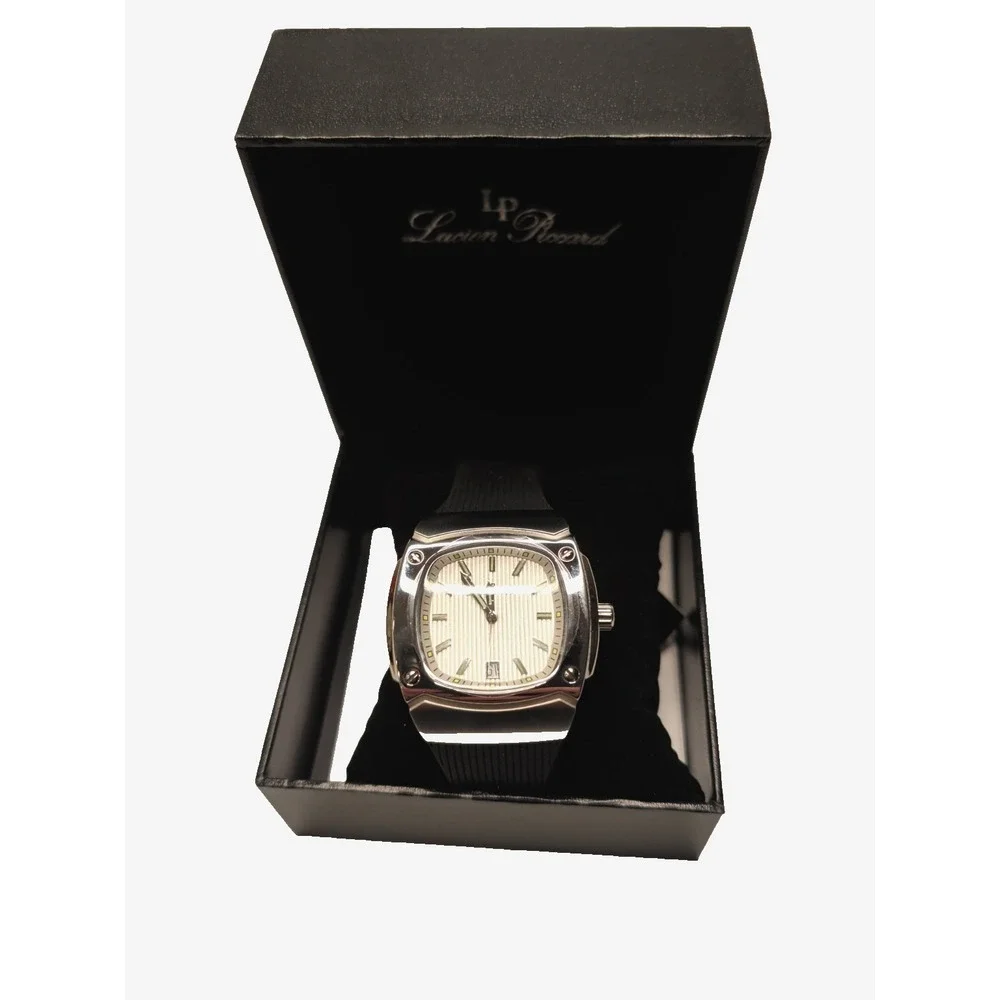 Lucien Piccard LP-440-02S Cushion Case Silver Dial Date Rubber Strap Box